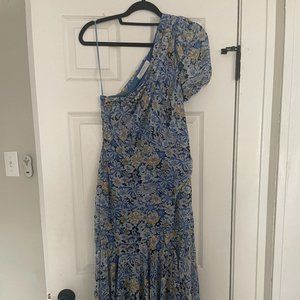 Astr the Label Blue Floral One shoulder Midi Dress